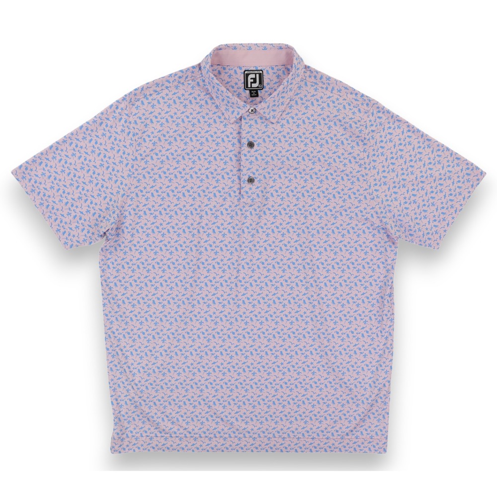 FootJoy Athletic Fit Beach Print Lisle Self Collar Golf Polo Mens XL Pink/Blue